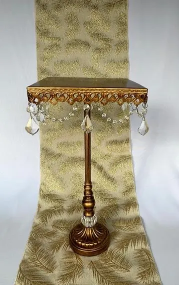 Square 12.5 inch Gold Jeweled Cake Stand