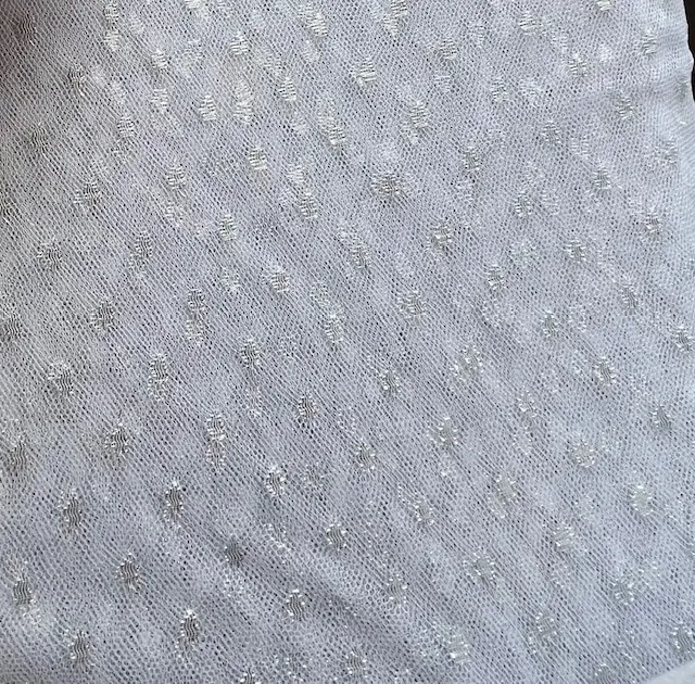 Silver Dot White Tulle Overlay 66"x66"