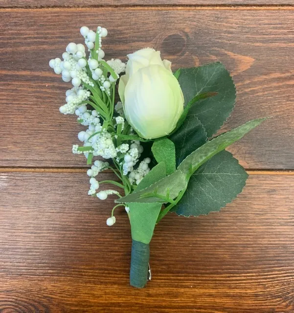 white rose groom boutonniere
