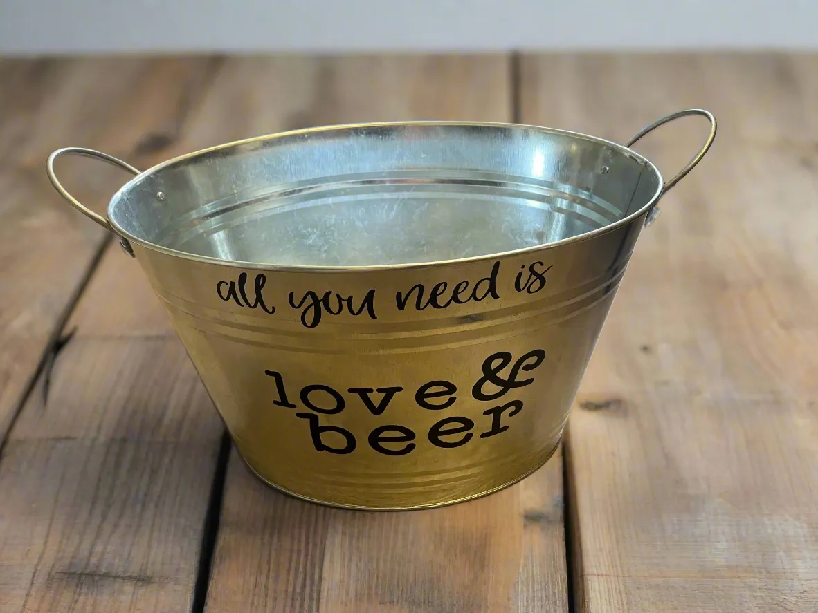 Oval Metal Ice Bucket - All You Need is Love & Beer