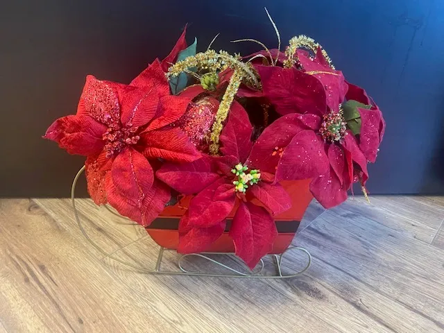 Santa Sleigh with poinsettia