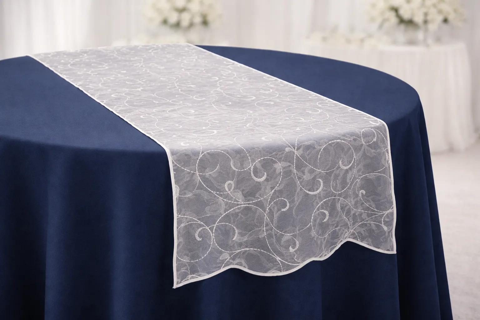 White Embroidered Organza Runner