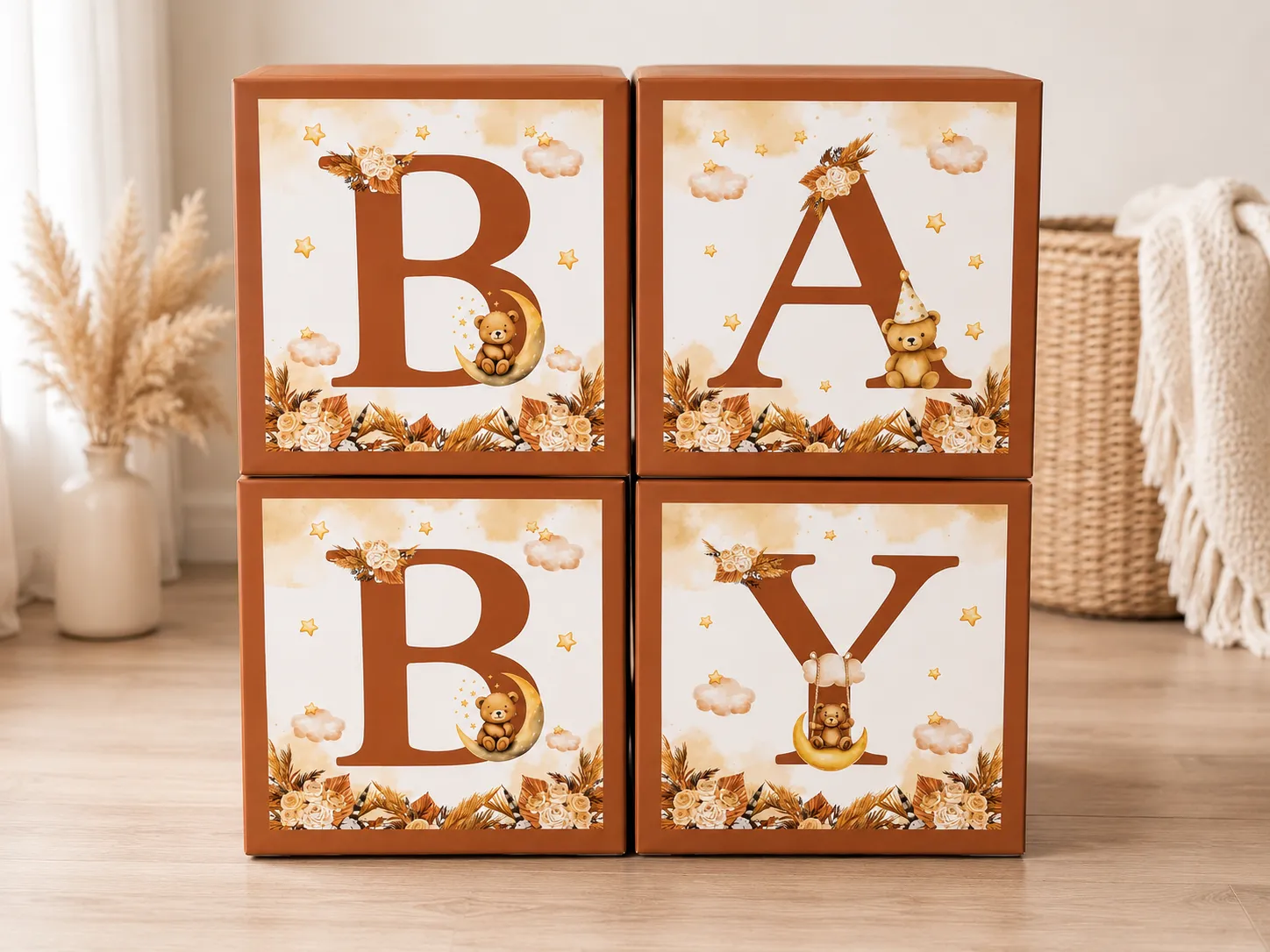 B-A-B-Y Bear Themed Box Letters 