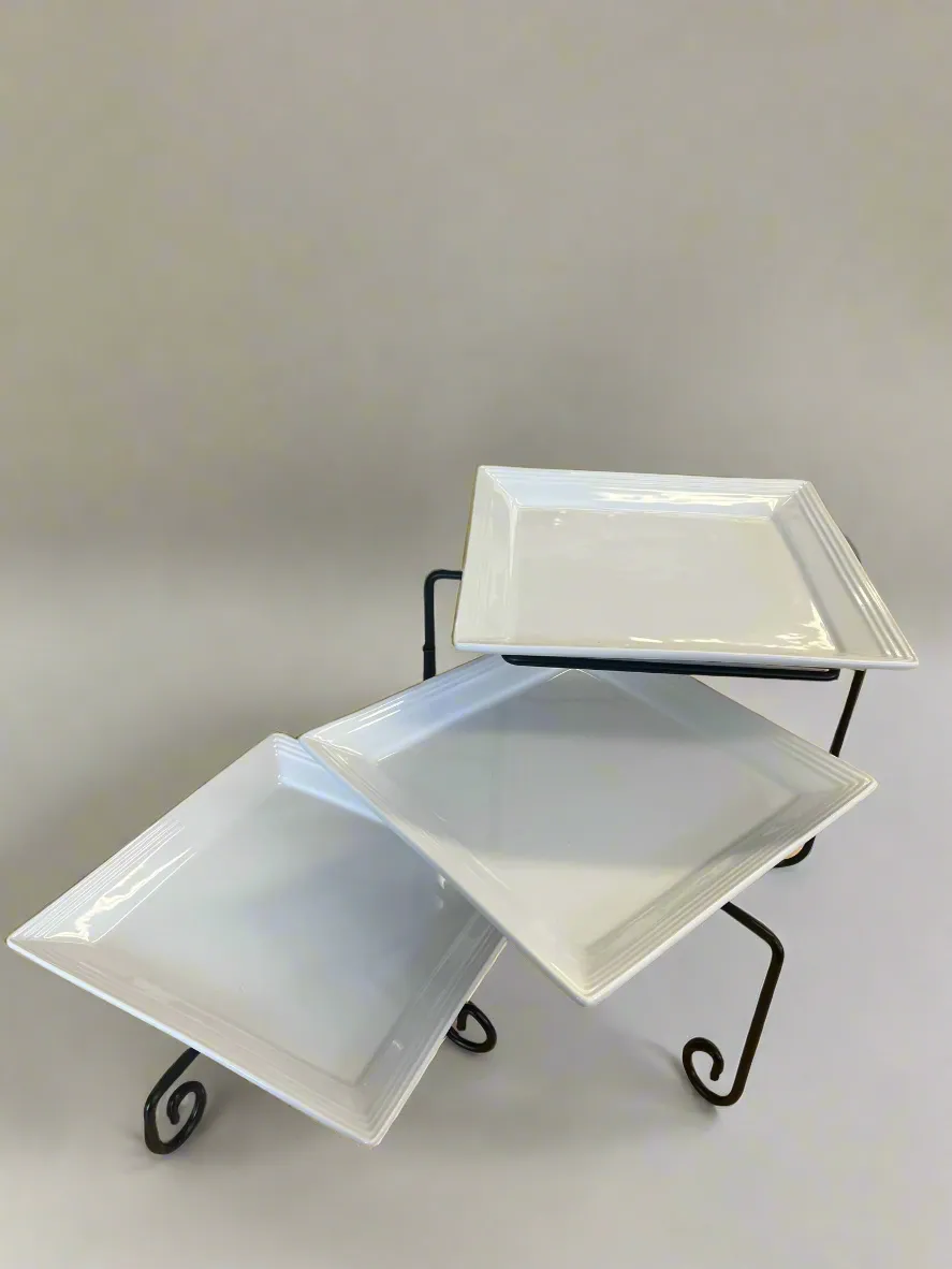 Deluxe 3 Tier Square Plate Stand Black