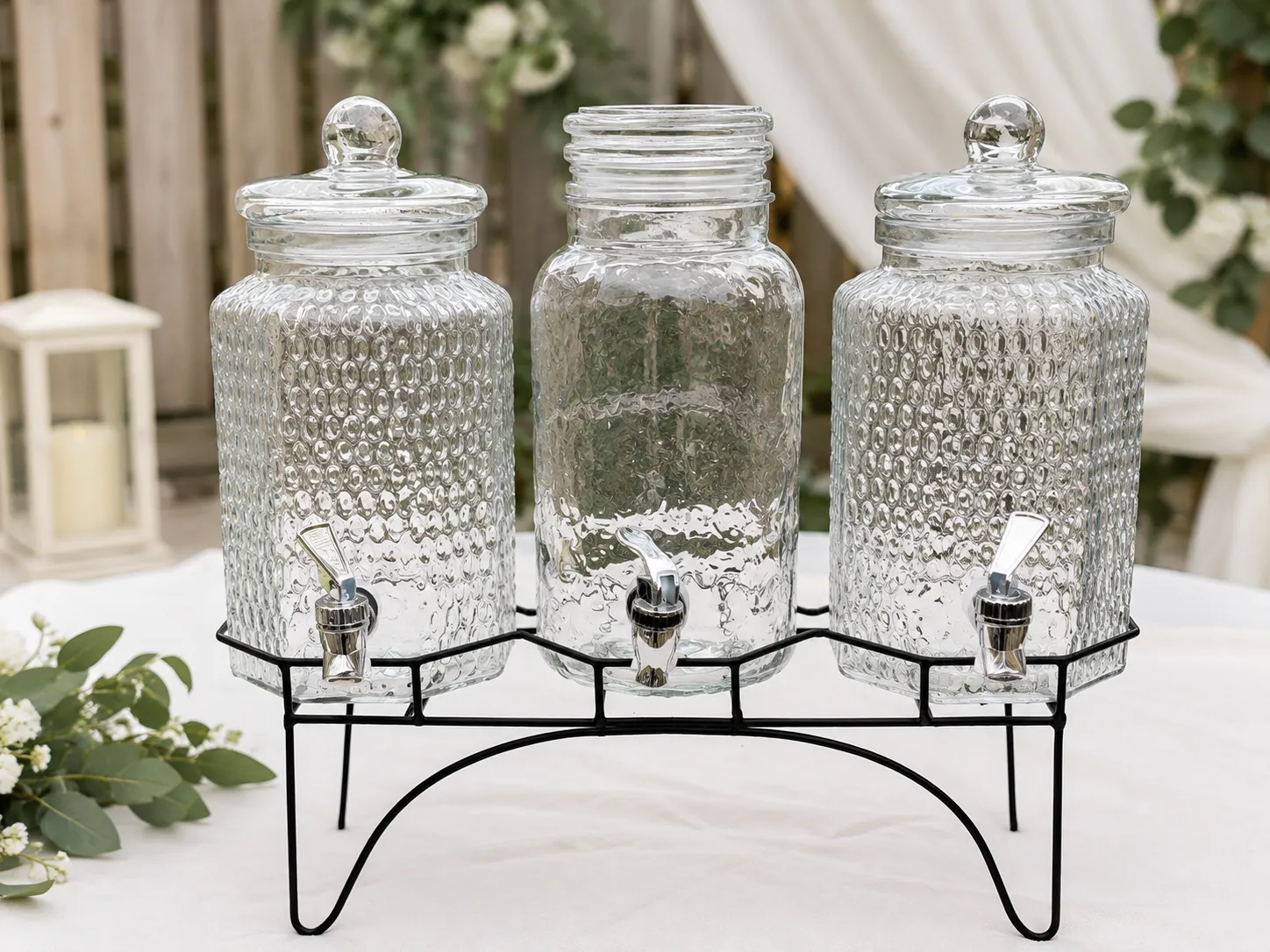 Beverage Dispenser Set of 3 with Black Metal Stand – Mixed Size