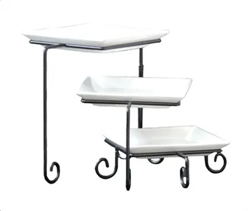 3 Tier Square Plate Stand Black