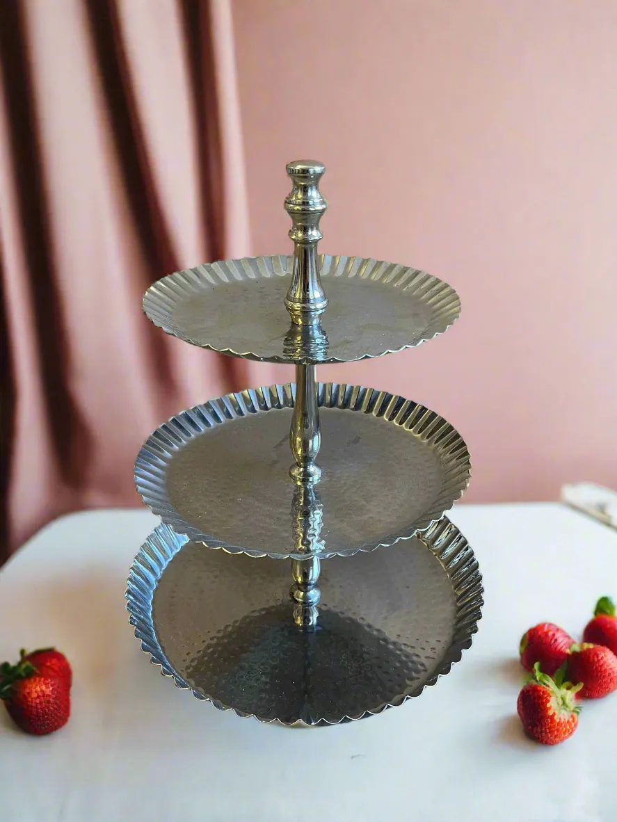 3 Tier Dimpled Metal Dessert Stand
