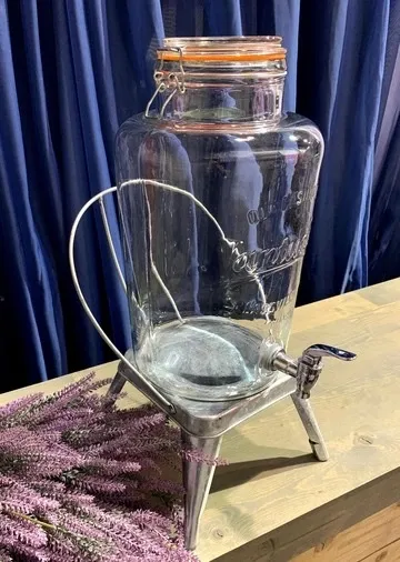 2 Gallon Glass Beverage Dispenser on Chair Stand 
