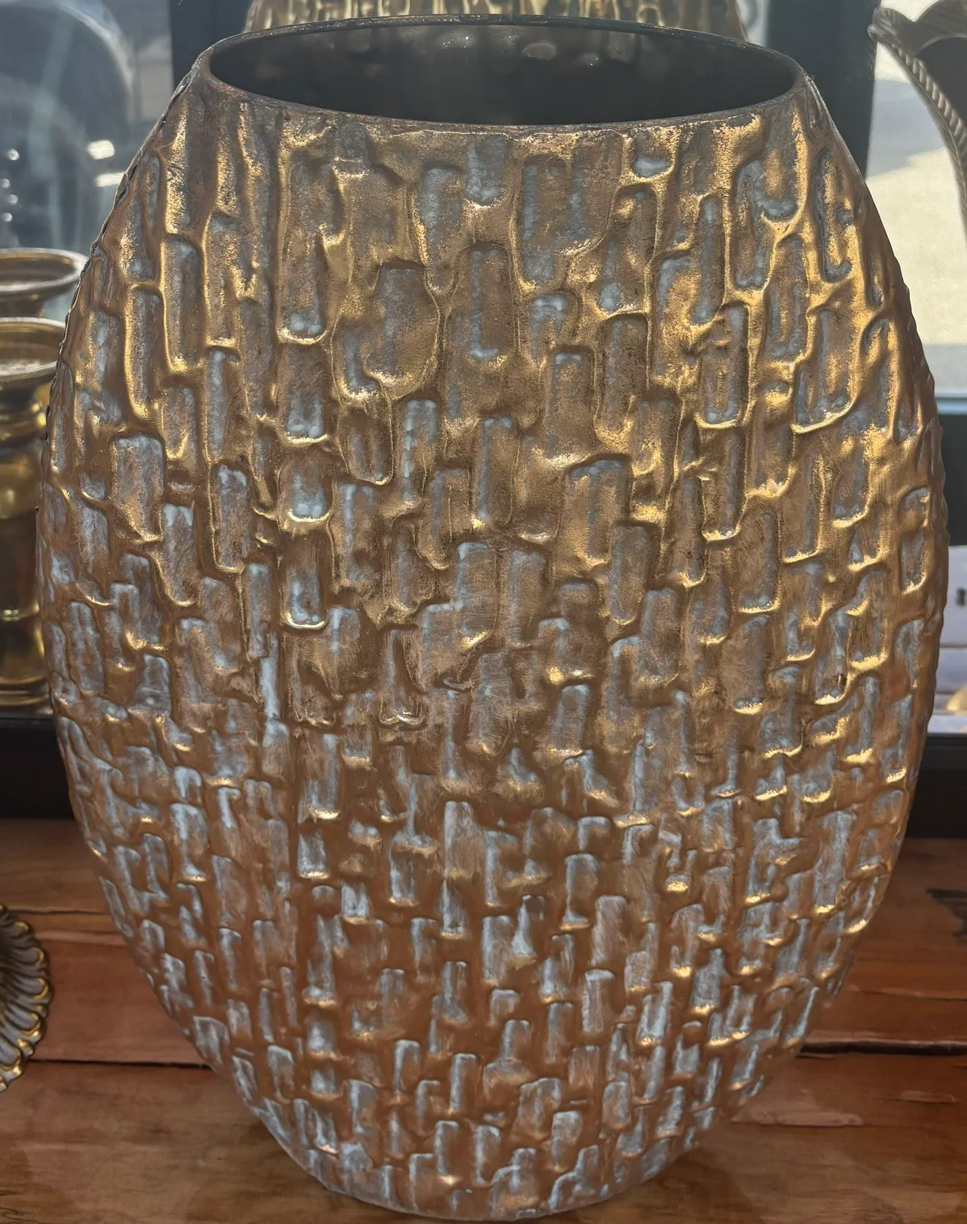 Vintage Gold Textured Floor Vase