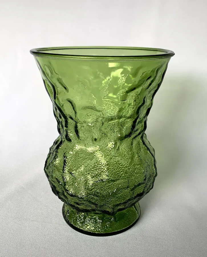 Olive Green Crinkle Glass Vase
