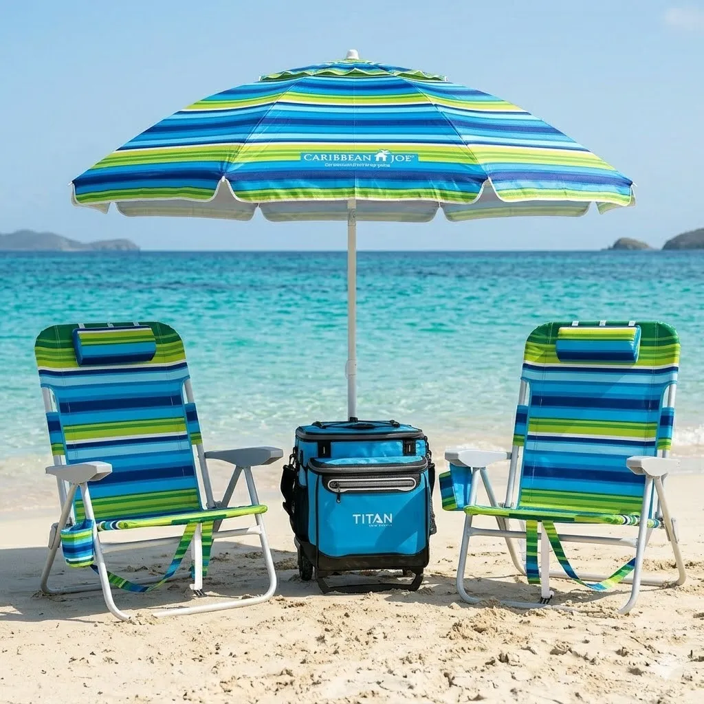 Beach Bundle - [2 Oversized Chairs, 1 Umbrella and 1 Cooler]