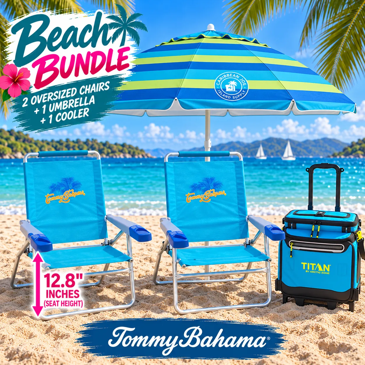 Beach Bundle 3 - (2 OVERSIZED Chairs, 1 Umbrella and 1 Cooler)
