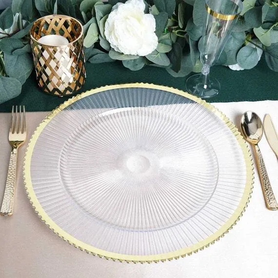 Clear plastic  Charger 13 Inch Dinner Plate With 0.5 gold Rim