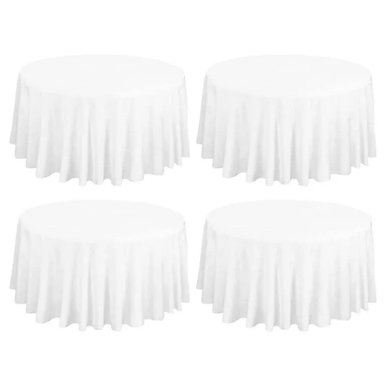 Round Tablecloth, White Polyester Fabric Table Cloth for Round Table, Stain and Wrinkle Washable Table Cover for Wedding Party Dining Table Buffet Banquet Restaurant and Camping