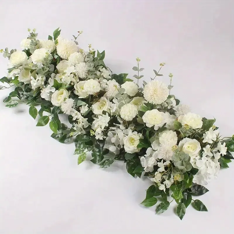 Artificial White Peony & Rose Flower Garland Decor, Decor Floral Arrangement for Wedding Arch Background, DIY Wedding Wall Decor Supplies with Plastic Foliage, Party Event Decor