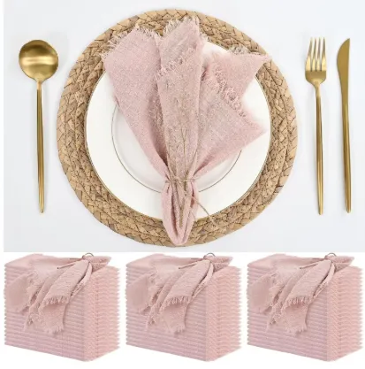 Pink Napkins Cotton Linen Napkins 16 x 16 Inch Pink Cloth Napkins Handmade with Fringe Soft Napkins Cloth Washable Rustic Dinner Napkins