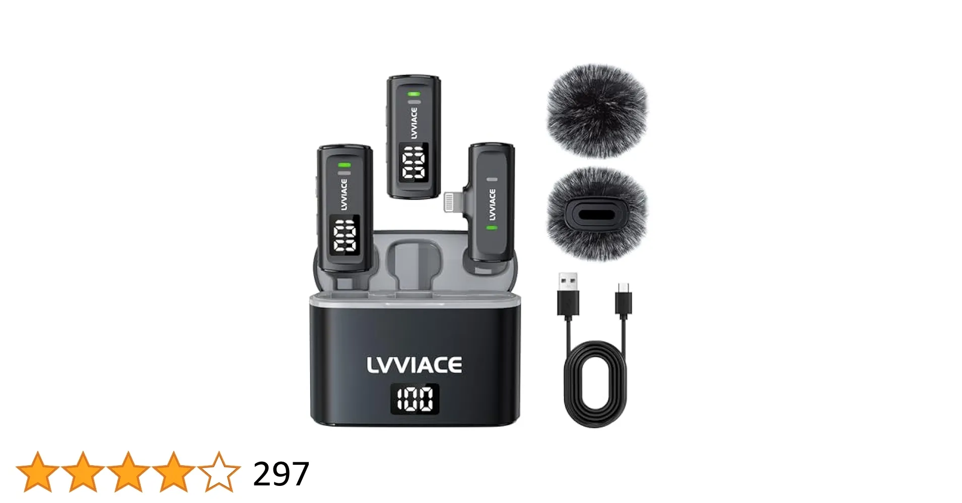 LVVIACE Wireless Lavalier Microphone for Phones with USB Type C Ports, 40 Hours of Battery Life with Transmitter Digital Display Charging Case, 82ft Mini Mic with Noise Cancellation (USB Type C)