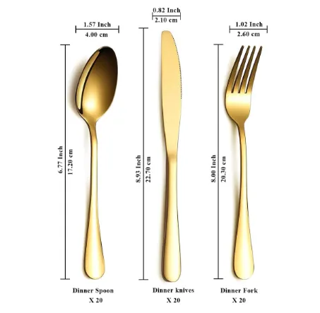 ReaNea Gold Cutlery Set Stainless Steel Titanium Gold Flatware Set Include Knives Spoon Forks Set, Silverware Set, Serving Utensil S