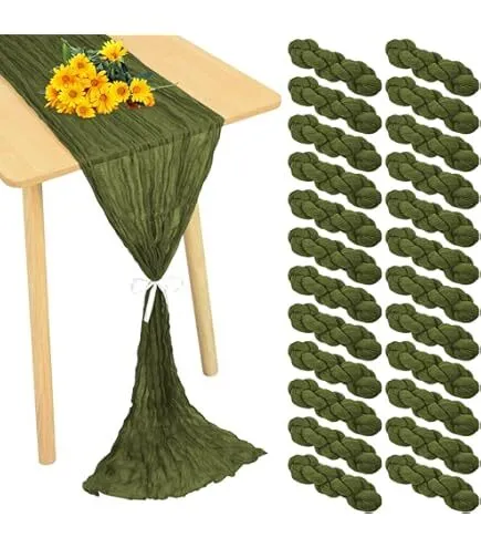 Babenest Sage Green Cheesecloth Table Runner, 12 Pack 10ft Boho Cheese Cloths Table Runners for Bridal Baby Shower Decorations, 35x120 Inches Rustic Gauze Tablecloth for Wedding, Party, Birthday Décor