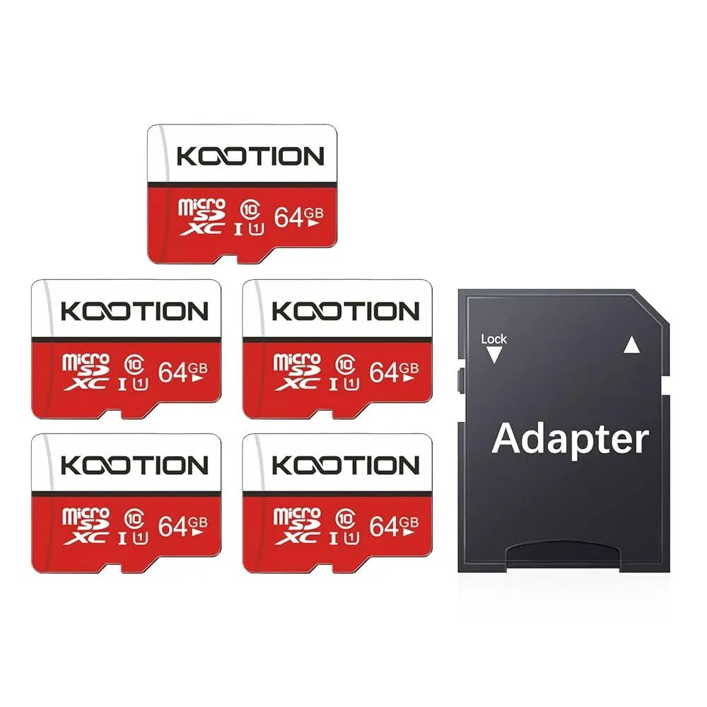 KOOTION 5-Pack 64 GB Micro SD Card Class 10 Micro-SDXC Memory Card UHS-I, High Speed Flash TF Card for Security Camera/Smartphone/Drone/Dash Cam/Tablet/PC, C10, U1, 64 GB 5pack