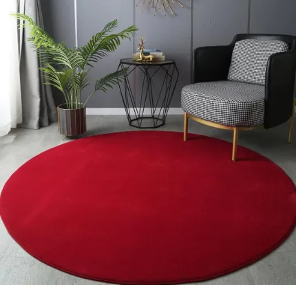Round Rug Solid Thick Non Slip Carpet Soft Plush Fluffy Area Rug Red