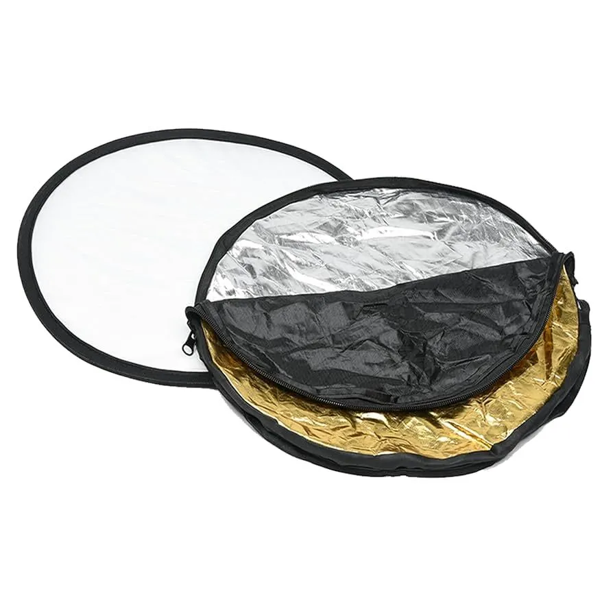 2 In 1 30/80Cm Reflector Portable Collapsible Disc Light Diffuser Golden Silvery White