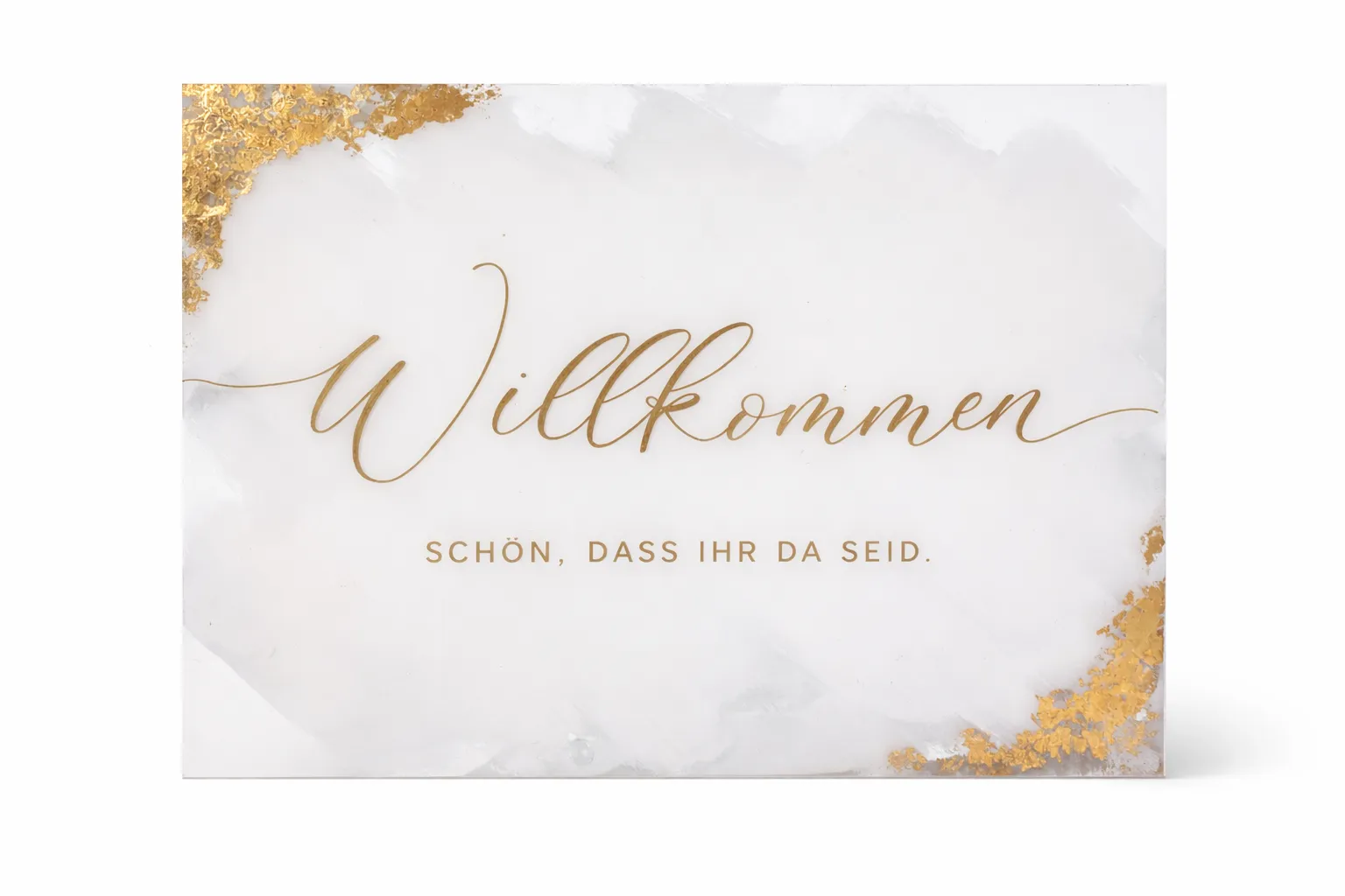 Willkommensschild Acryl creme mit Blattgold