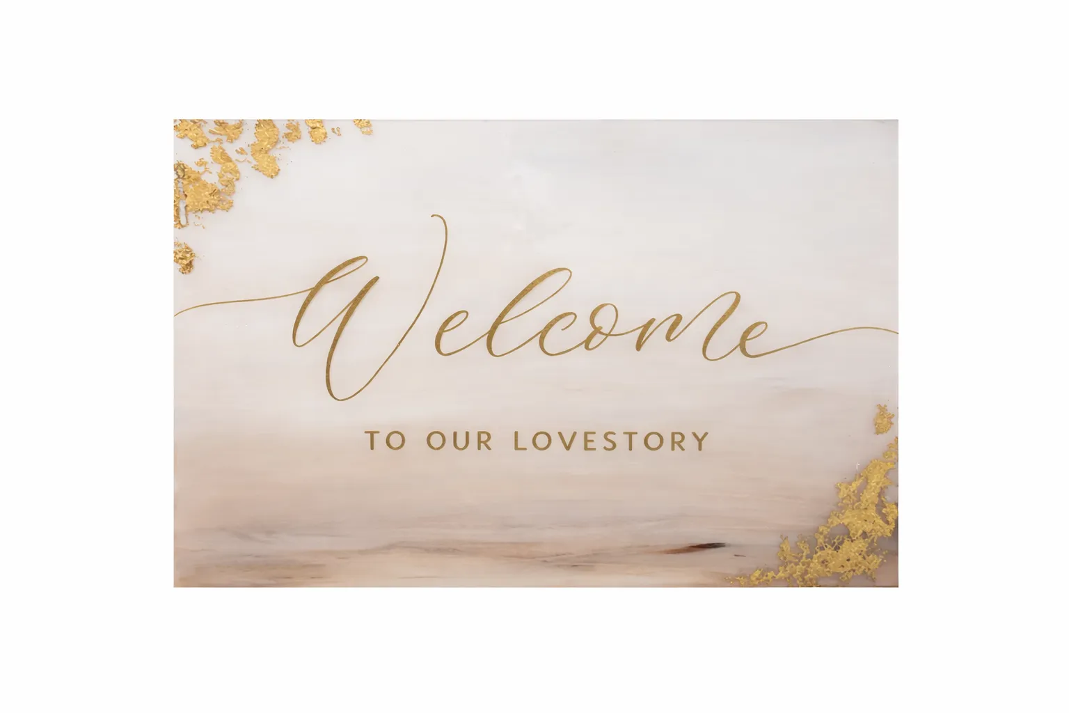 Willkommensschild Acryl macchiatobeige m. Blattgold