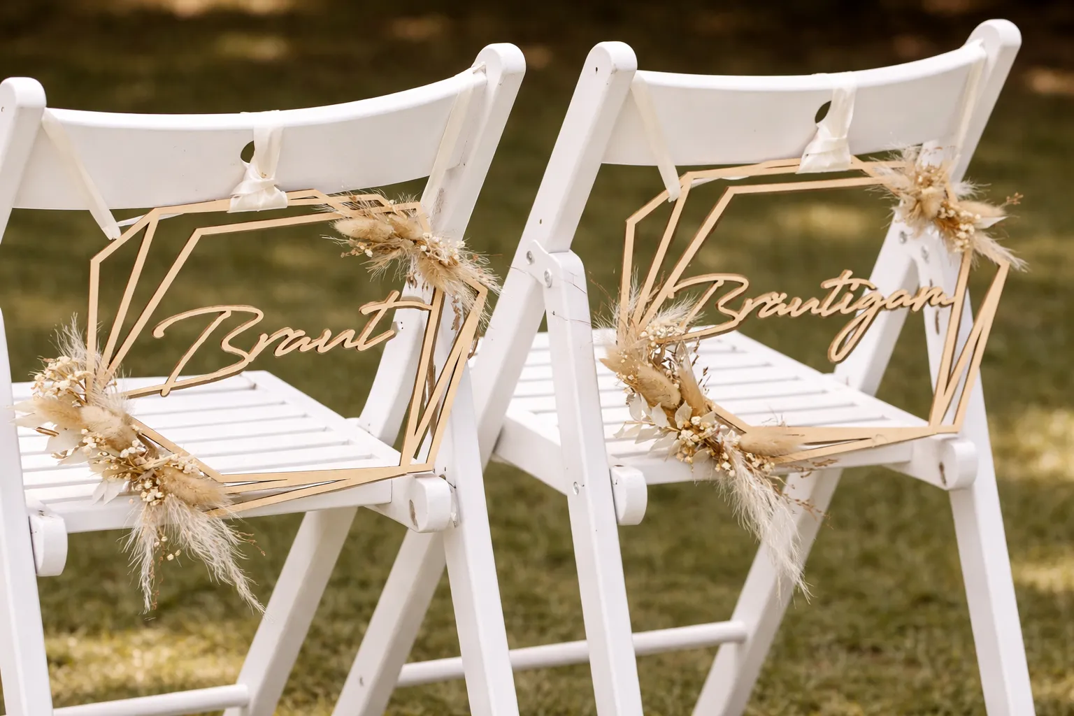 Stuhlschilder Hexagon "Braut" & "Bräutigam"