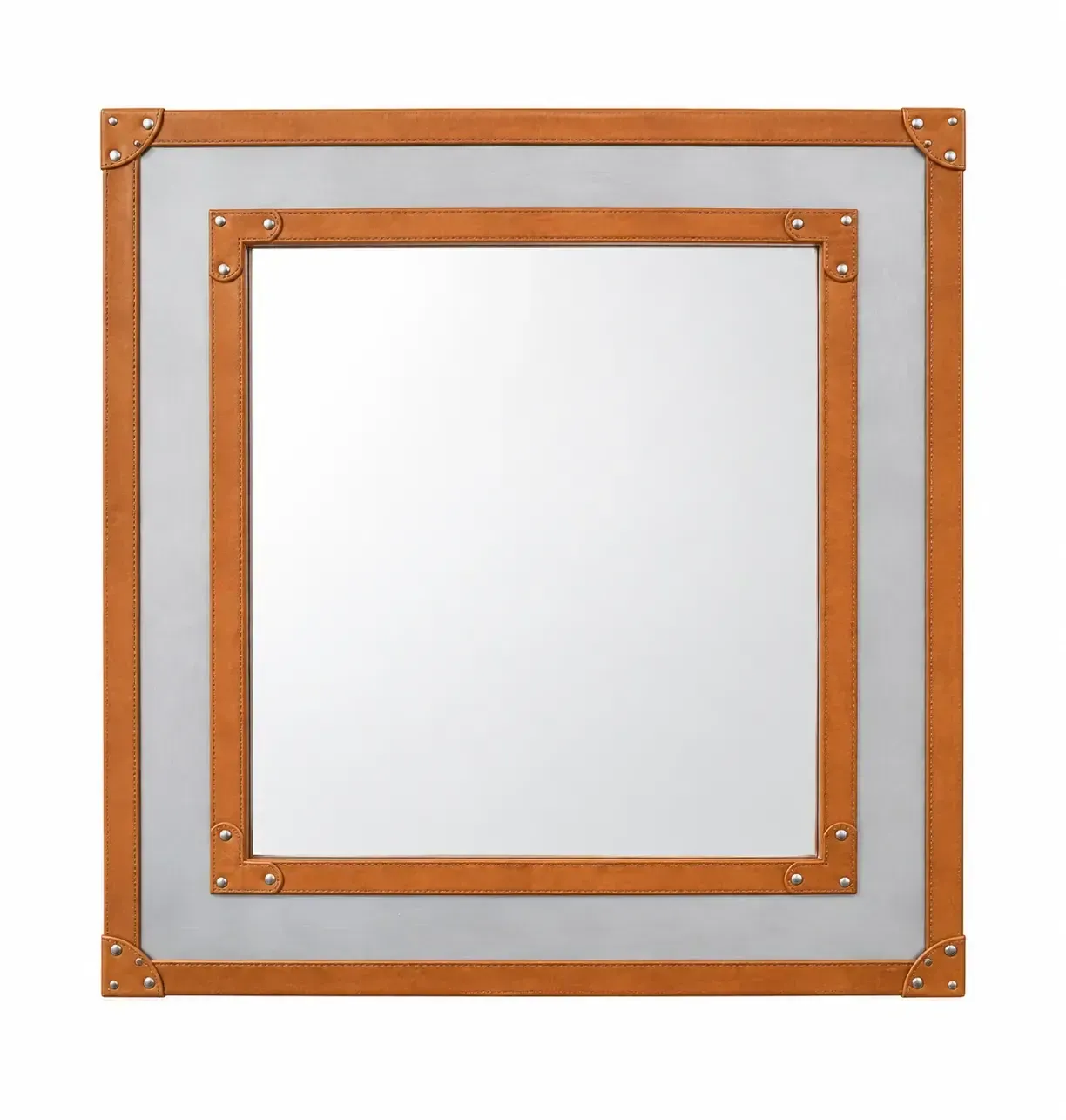 MIR 0011 - Square Tan Leather Strap & Silver Framed Window Mirror