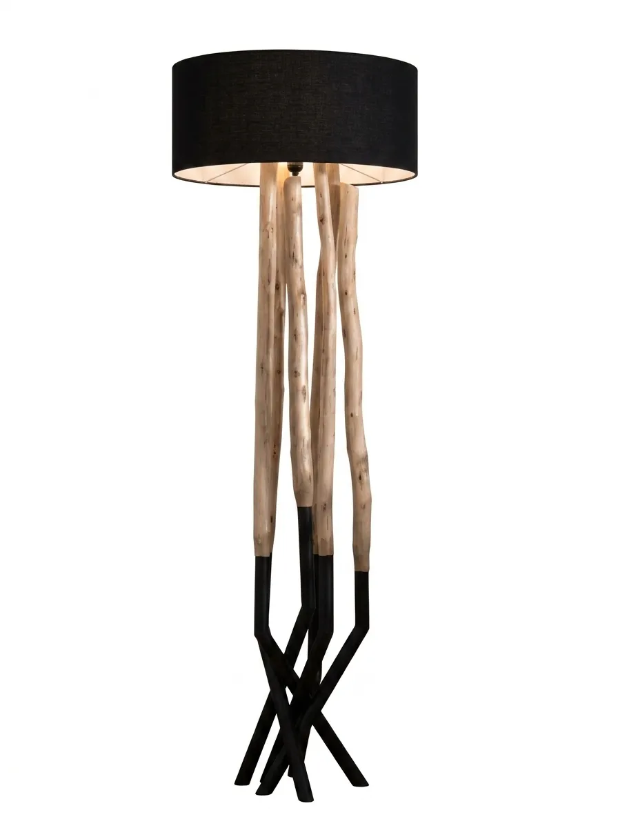 FL 9214 - Floor Lamp - Large Timber Sticks with Black Metal Base