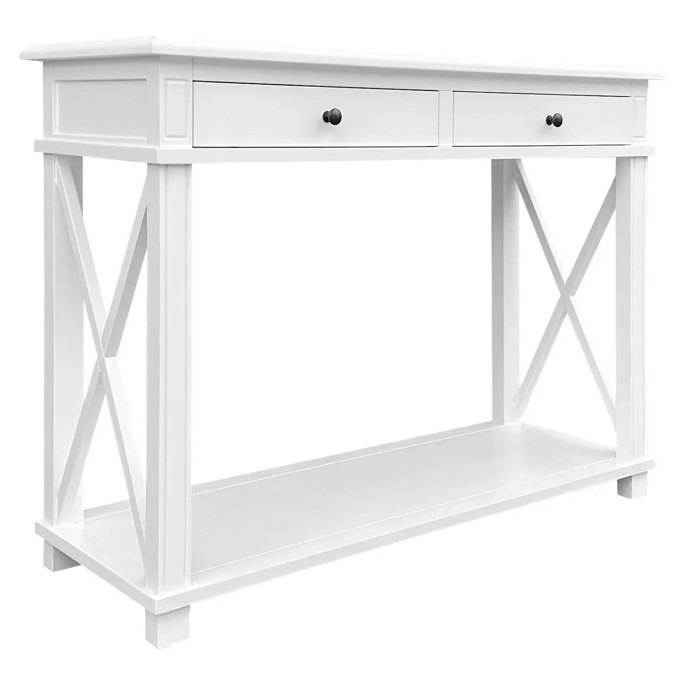 CN 9128 - Hamptons Style White Timber Console with Cross Ends
