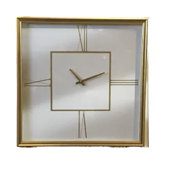 AW 4522 - Small Square Clock with White Background, Gold Hands & Gold Frame