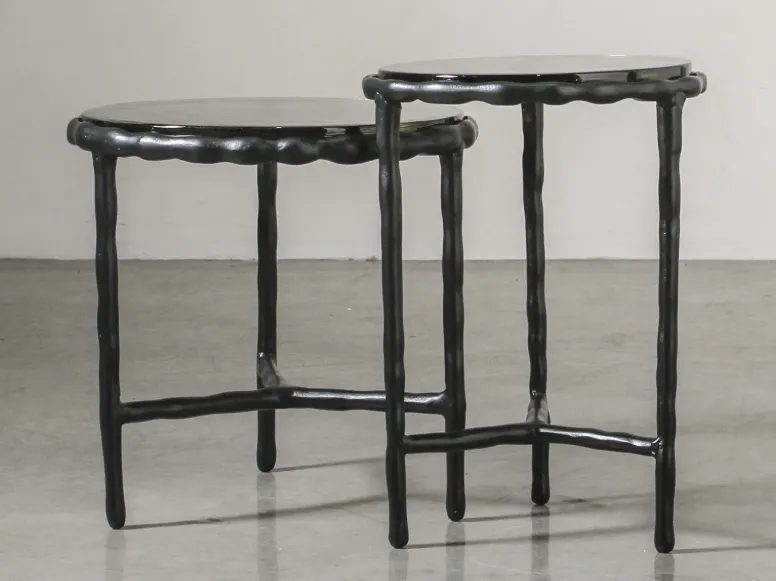 ST 0015 - Side Table - Nesting Set - Black Brook in Rippled Glass top