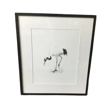 AW 1003 - Artwork - Medium - White Crane Bird with Black Frame 