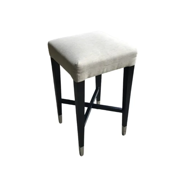 STL 7770 - Bar Stool - Grey Linen Seat with Black Timber Frame  