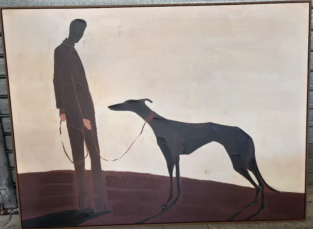 AW 0116 - Artwork - Oversized - Canvas Walnut Frame Man and Dog 