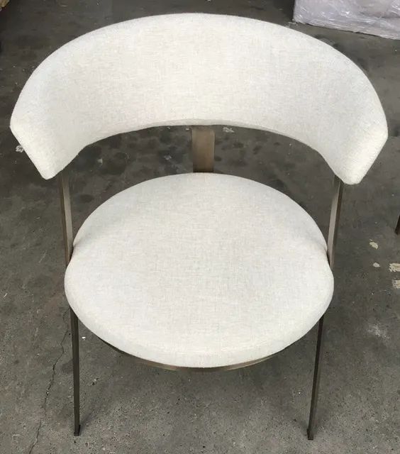 DC 7859 - Dining Chair -  Curved Back Oatmeal Linen Tub with Brass Frame