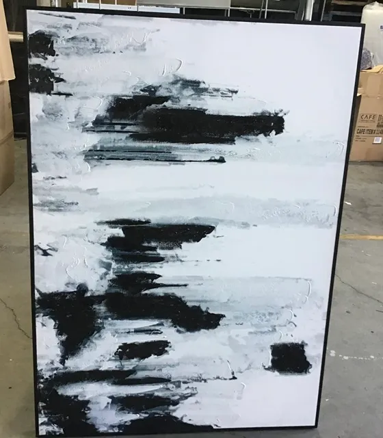 AW 7792 - Artwork - Large - Black, White, Blue Abstract in Black Frame