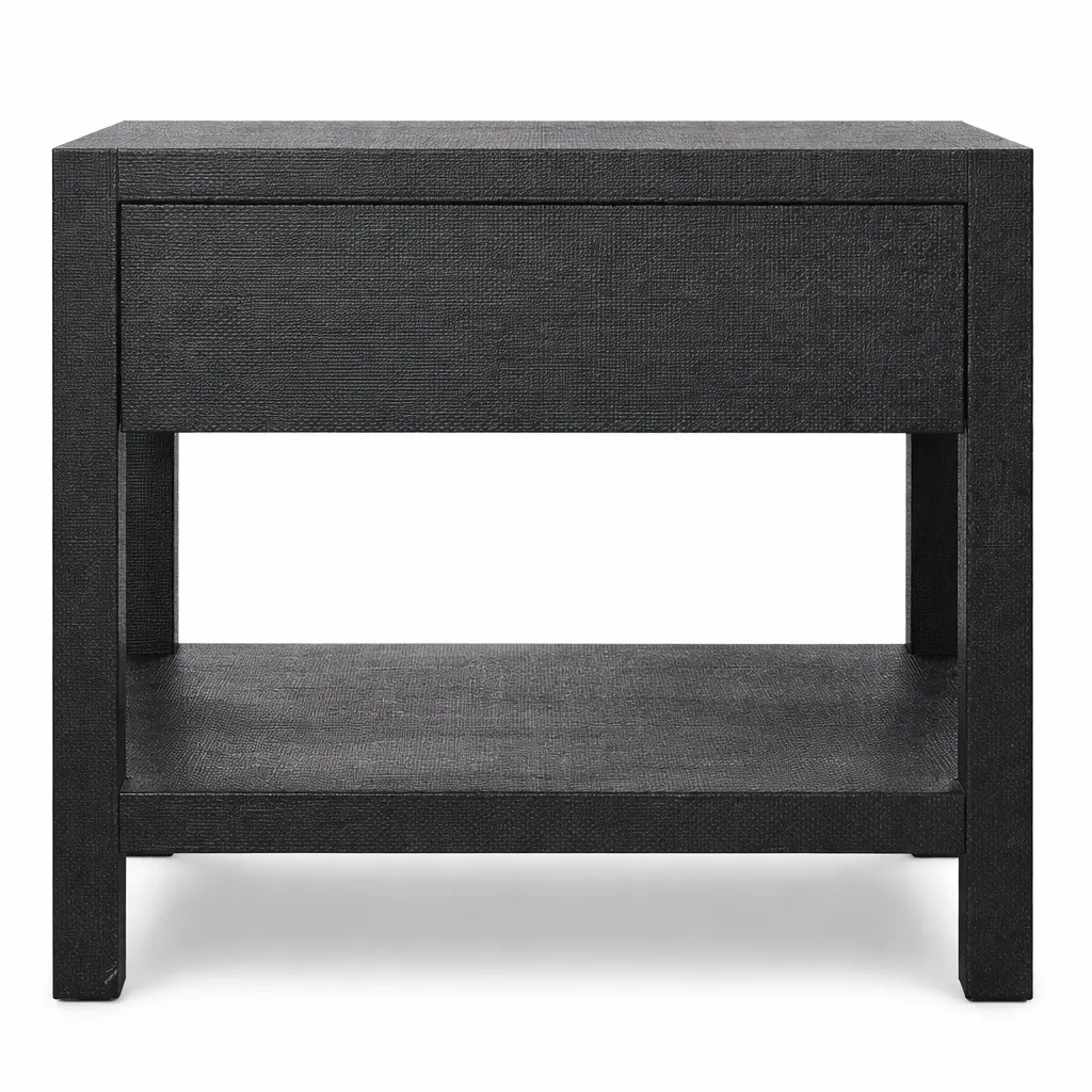BST 7796 - Bedside Table - Large Single Drawer Chiswick Black Sea Grass Wrap 