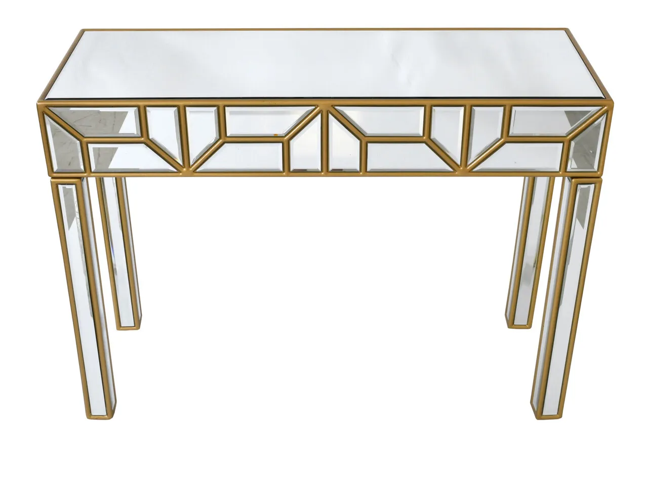 CN 9081 - Mirrored Console with Gold Frame & Patterned Lines