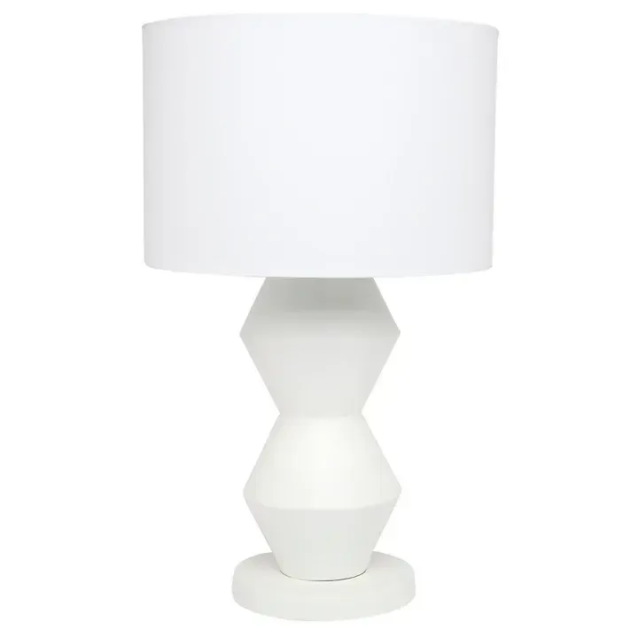 LP 0713 - Table Lamp - Abstract Shape Gloss White with White Drum Shade