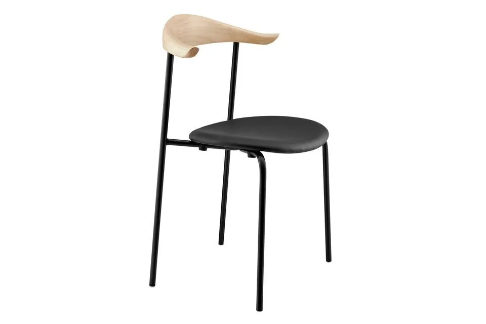 DC 6081 - Dining Chair - Black Padded Seat & Metal Frame with Natural Timber Back Rest