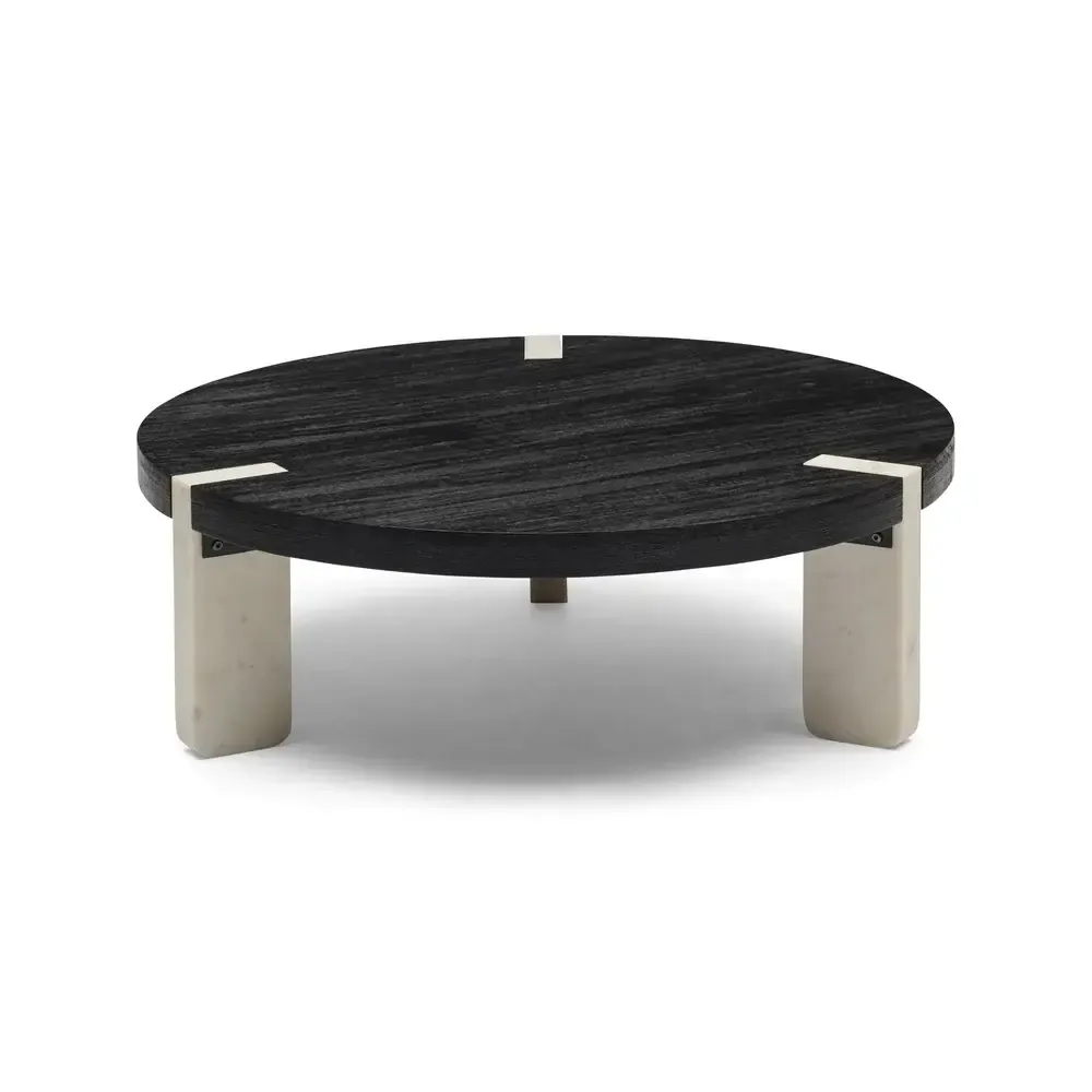 CT 0057 - Coffee Table - Argo Marble Base with Black Timber Tabletop