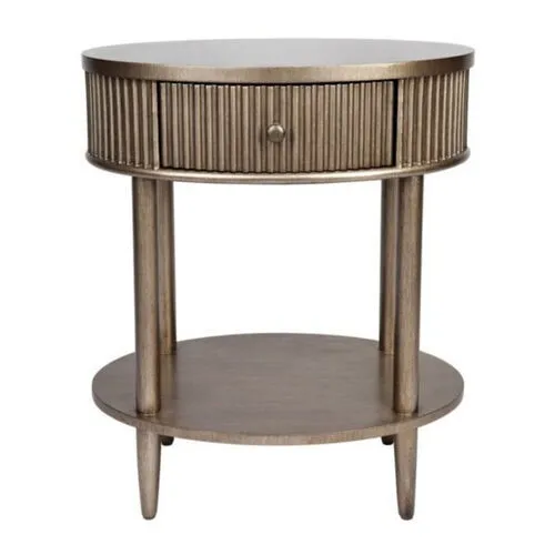 Antique Gold Oval Single Drawer Fluted Bedside Table - BST 7794