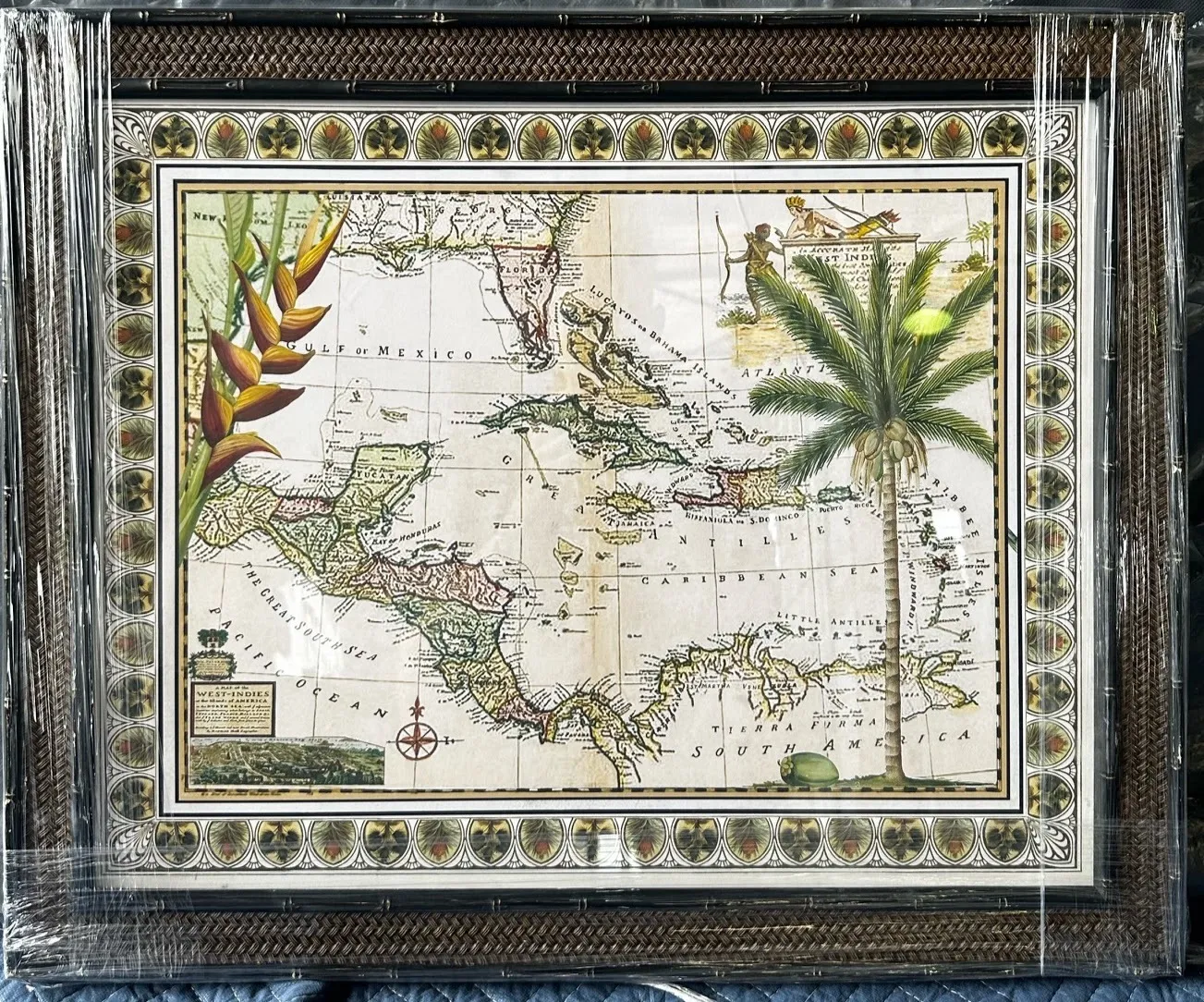 AW 5028 - Artwork - Small - South American Map Print in Glass Brown Frame