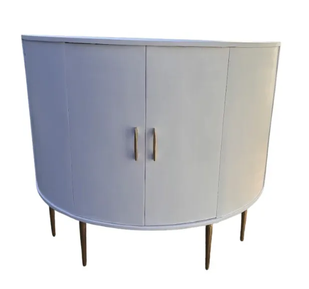CN 9906 - Half Circle Brushed White Curved Cabinet with Marble Top on Gold Legs