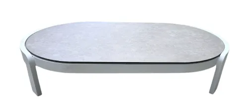  OD CT 0010 - Outdoor Coffee Table - Aluminium Olefin White with Reversible Grey Glass or Stone look Top