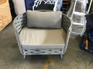 OD OC 9017 - Outdoor - Arm Chair - Curved Tub Grey Fabric Weave with Grey Cushions & Frame
