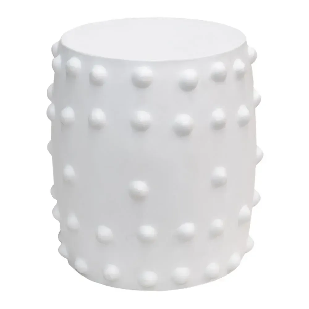 ST 0144 - Side Table - White Round Sculptured White Semi Gloss Concrete